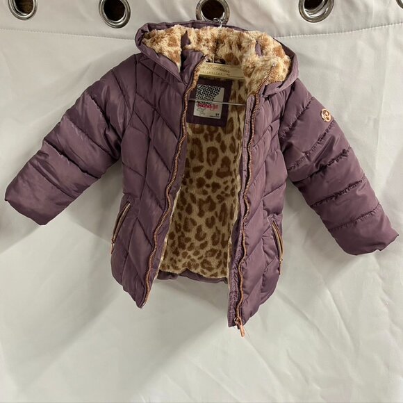 Kensie Girl Mauve Purple Faux Fur Giraffe Lined Winter Hooded Coat Toddler Girl - Picture 3 of 6